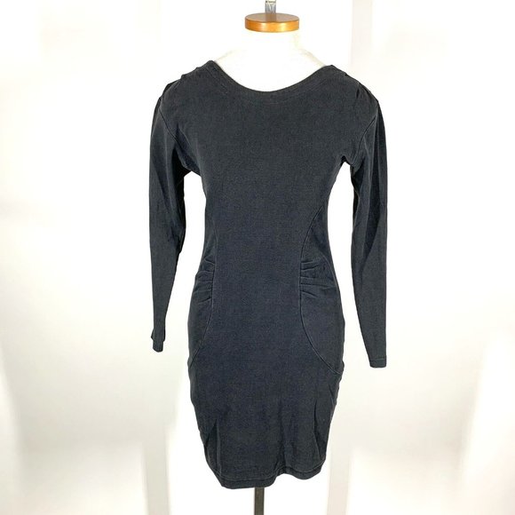 Vintage 80s Authentico Forenza Black Bodycon Long Sleeve Dress Size M - Picture 1 of 8